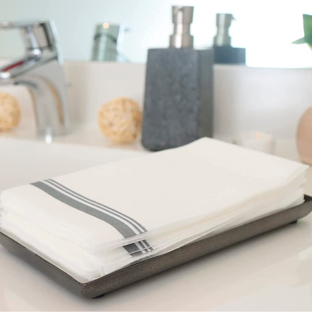 Premium Linen Feel Disposable Guest Towels (Silver)