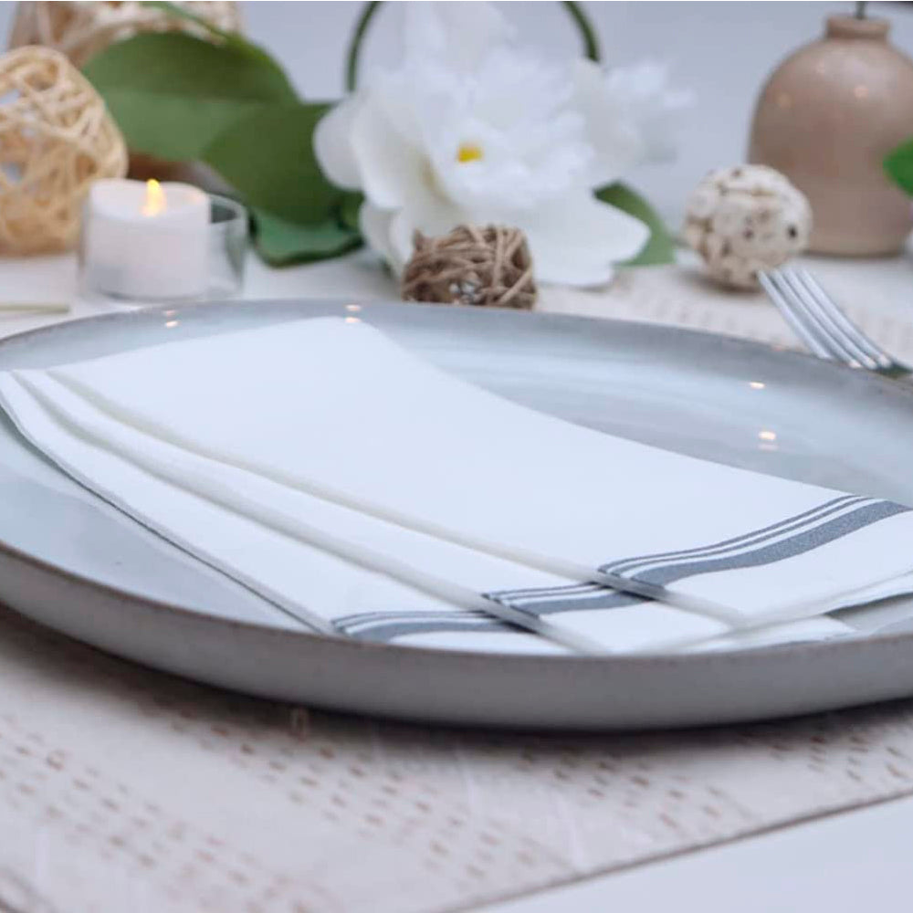 Premium Linen Feel Disposable Guest Towels (Silver)