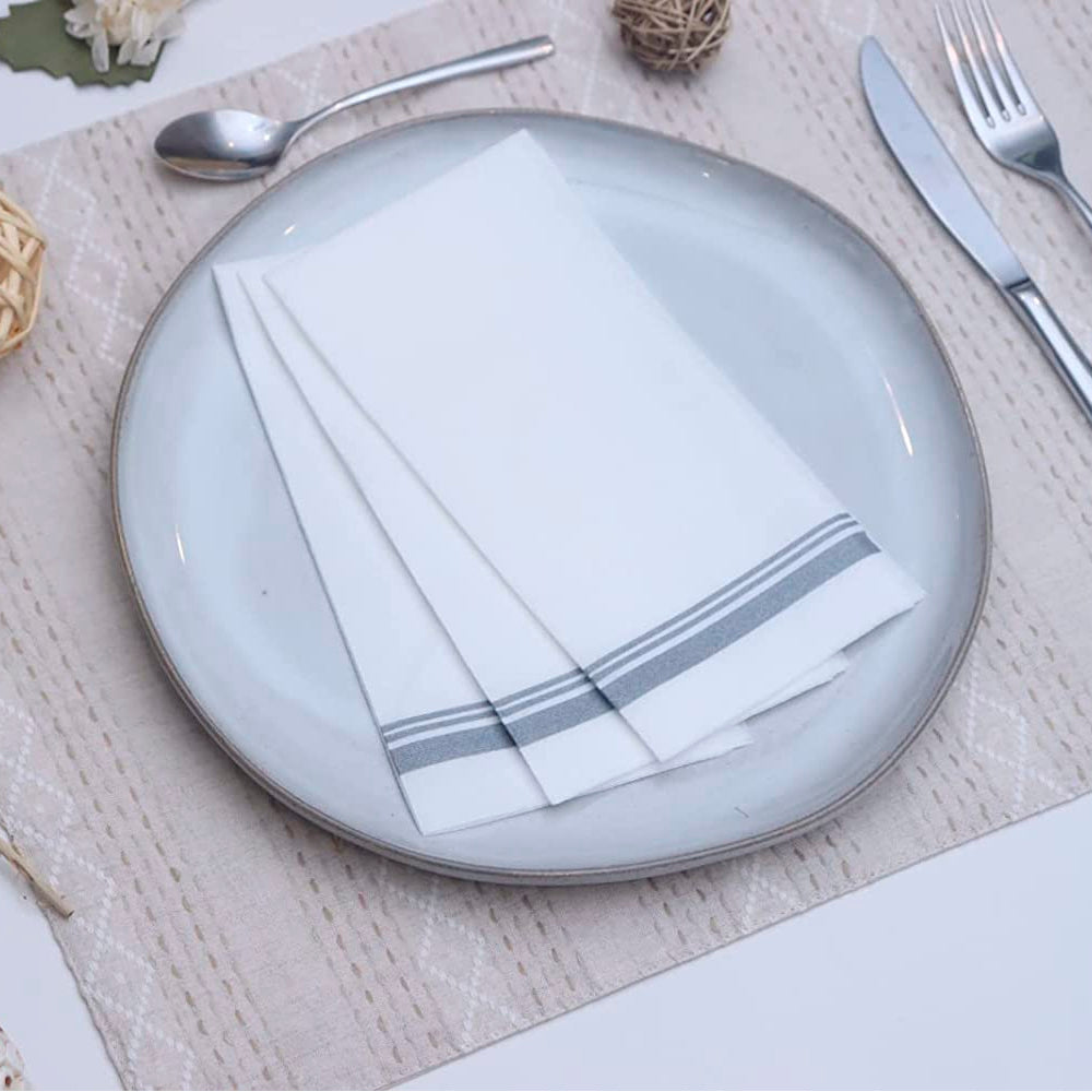 Premium Linen Feel Disposable Guest Towels (Silver)