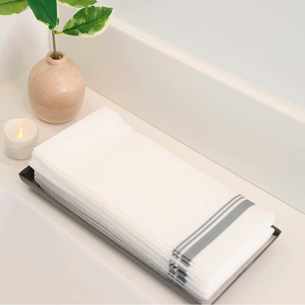 Decorative Linen-Feel Guest Towels – Silver Floral Premium